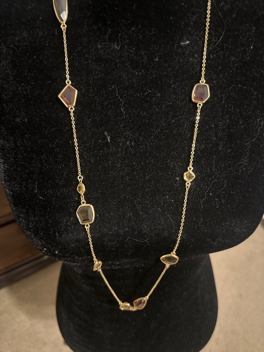 Stella & Dot Gold Long Station Necklace with Multicolor Gemstones